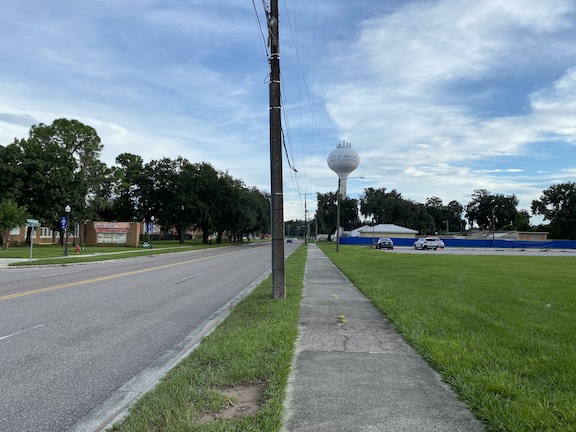 driving down Broadway toward parking